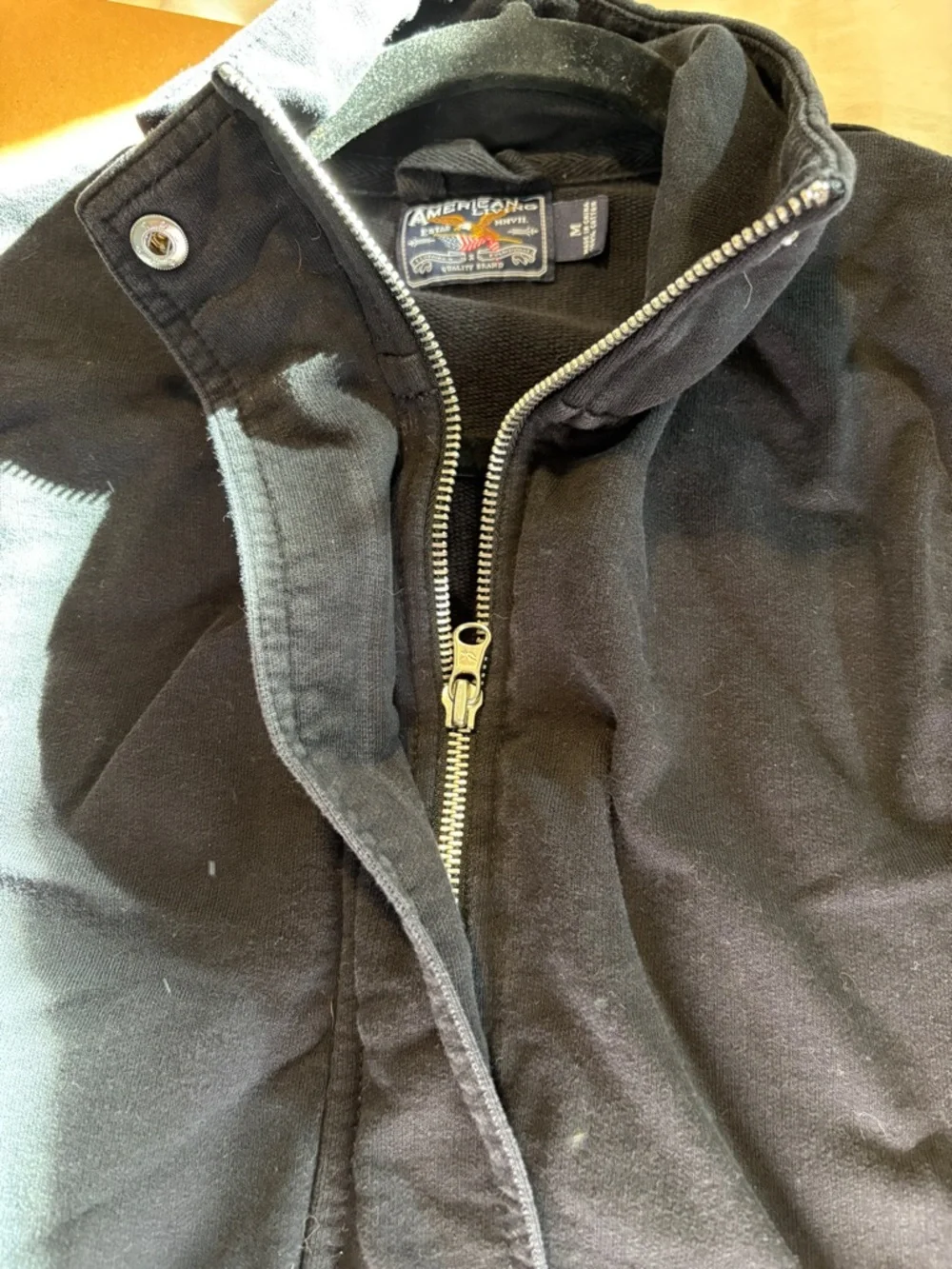 American Living Black Hooded Pullover with Embroidered Logo